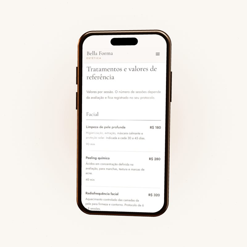 Celular com o site aberto na tela