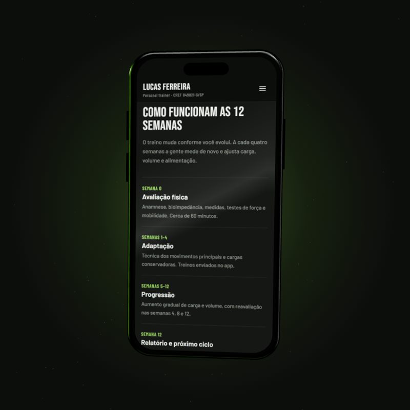Celular com o site aberto na tela