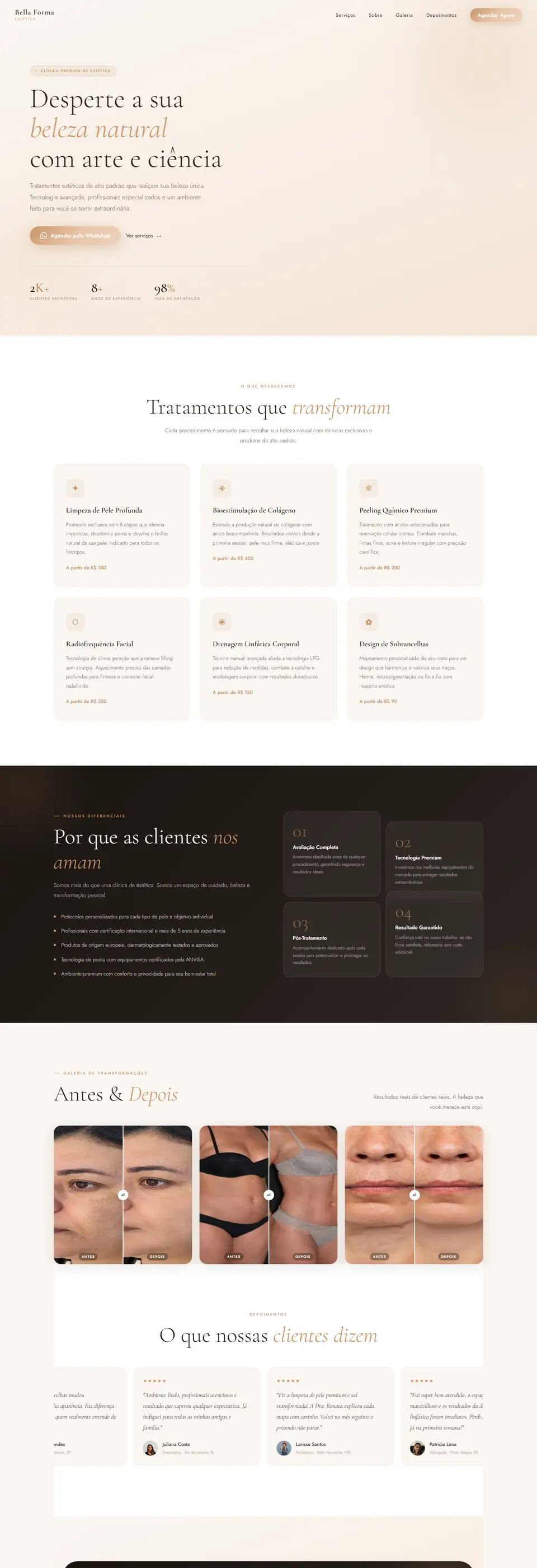 Página completa do site modelo Bella Forma