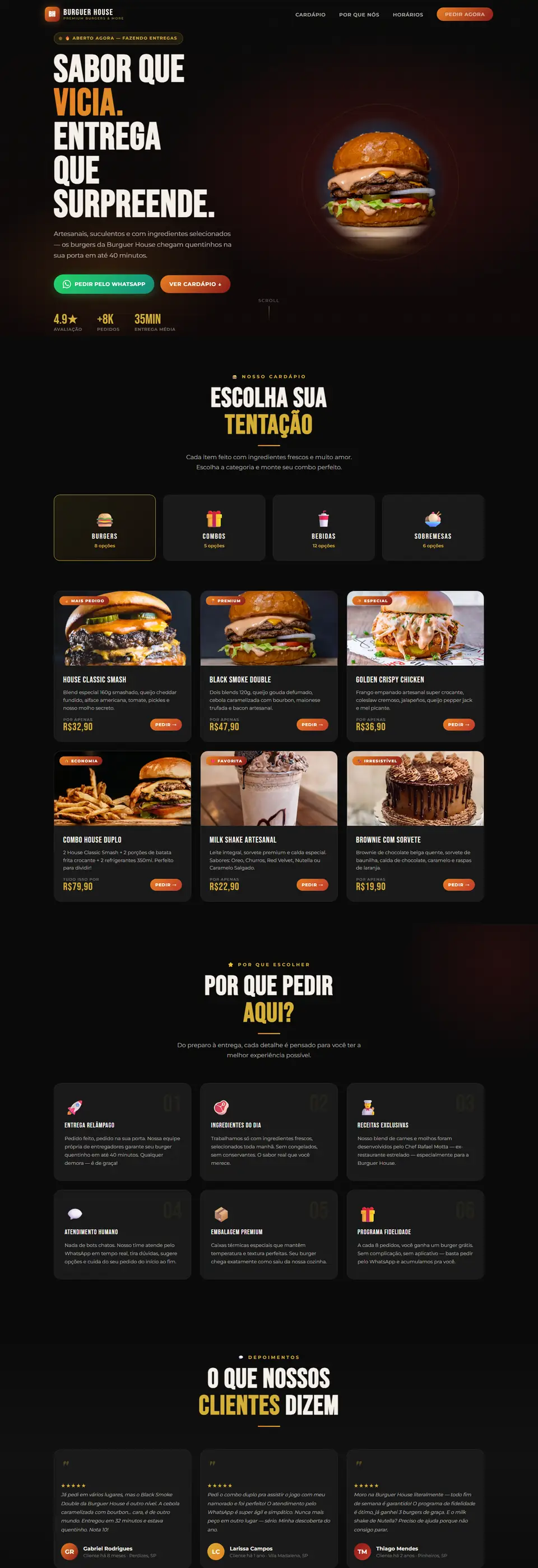 Página completa do site modelo Burguer House