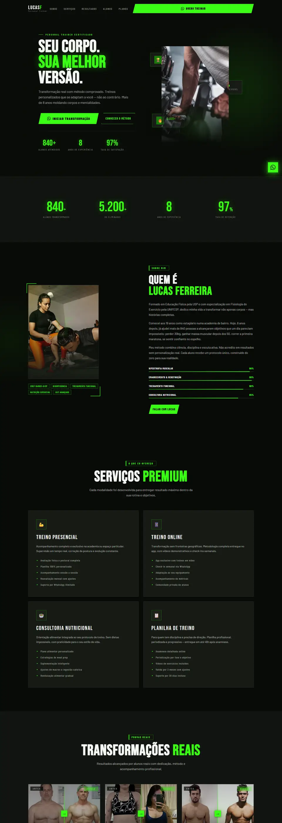 Página completa do site modelo Lucas Ferreira